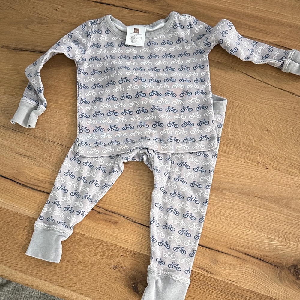 Tea Collection Gray Bicycle Print Kids PJs